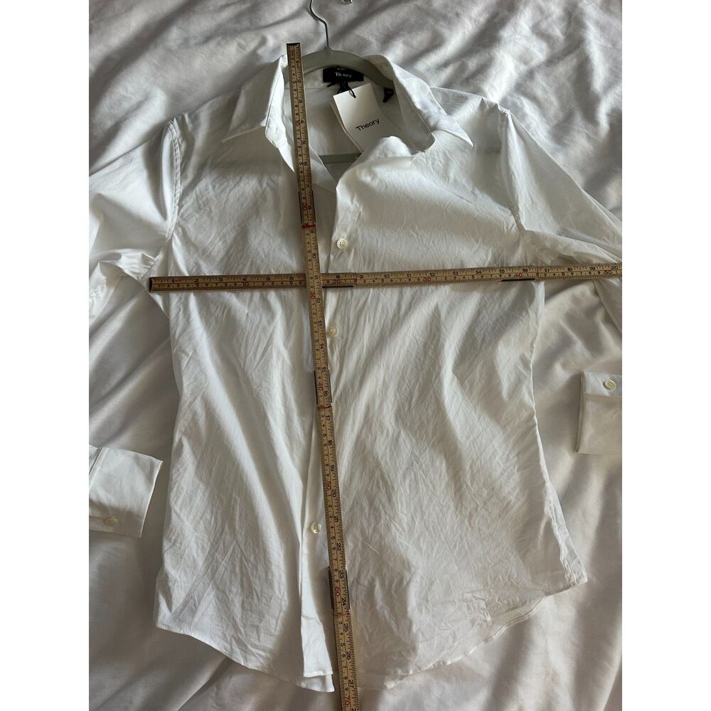 NWT Theory Tenia Luxe Women’s White Stretch Button Down Shirt Size S $245 - Picture 8 of 9